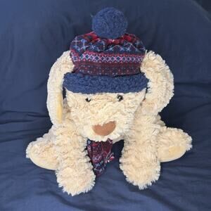 Gentle Treasures Tan Dog With Scarf And Hat 11”